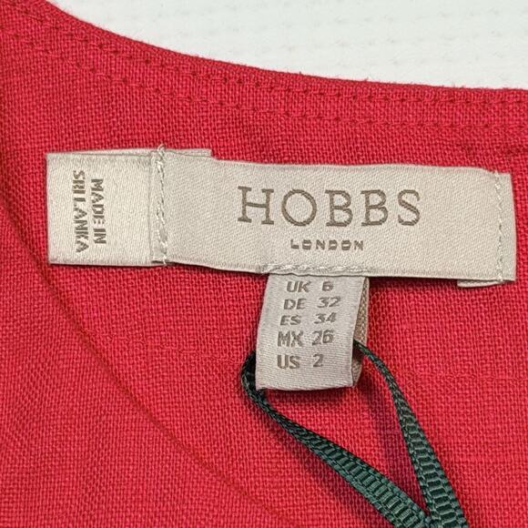 Hobbs London Shirt Womens US 2 Rouge Pink Malindi Linen Sleeveless Back Button - Picture 10 of 15